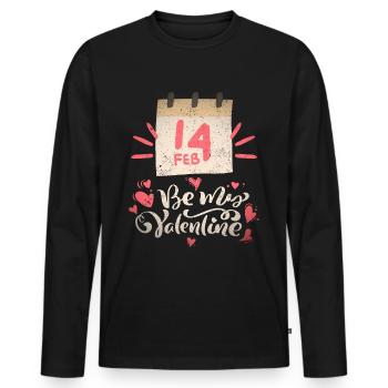 14 février Saint-Valentin Dicton, Be-my-Valentine - T-shirt manches longues Premium bio Homme - noir - Devant - Nico (187cm)