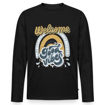 Welcome-Good-Vibes, Retro-Vintage Design Saying - Men's Premium Organic Long Sleeve Shirt - black - Front - Nico (187cm)