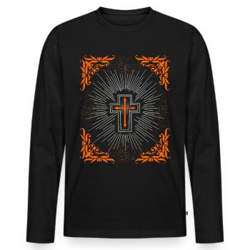 Cross of Christ, Jesus Christ Baroque Ornament - Men's Premium Organic Long Sleeve Shirt - black - Front - Nico (187cm)