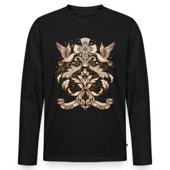 Kreuz Christi, Jesus Christus mit Friedenstauben - Männer Premium Bio Langarmshirt - Schwarz - Vorne - Nico (187cm)