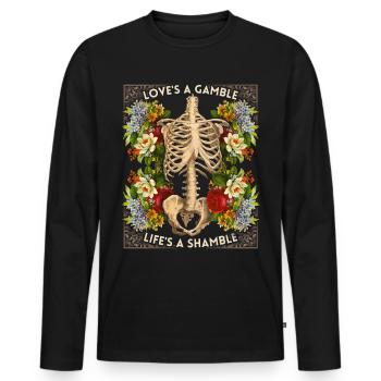 Biker design skeleton vintage roses funny saying - Men's Premium Organic Long Sleeve Shirt - black - Front - Nico (187cm)