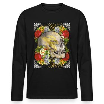 Crâne crâne crâne avec roses vintage - T-shirt manches longues Premium bio Homme - noir - Devant - Nico (187cm)