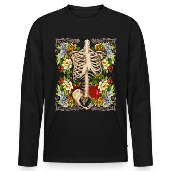 Skelett mit vintage-Rosen, Biker-Design - Männer Premium Bio Langarmshirt - Schwarz - Vorne - Nico (187cm)