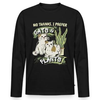 Cats and plants, funny ironic saying - Men's Premium Organic Long Sleeve Shirt - black - Front - Nico (187cm)