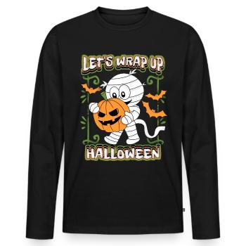 Funny mummy with pumpkin pumpkin, Halloween saying - Men's Premium Organic Long Sleeve Shirt - black - Front - Nico (187cm)