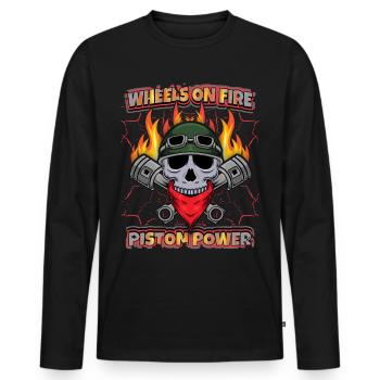 Biker skull with piston, motorcyclist saying - Men's Premium Organic Long Sleeve Shirt - black - Front - Nico (187cm)