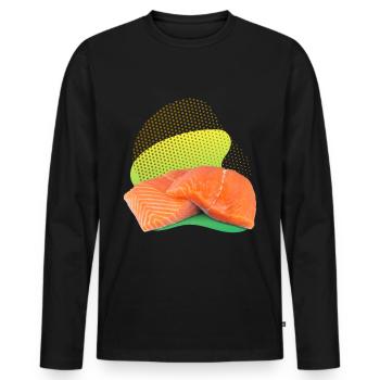 Saumon, Saumon, Steak de saumon, Saumon fumé - T-shirt manches longues Premium bio Homme - noir - Devant - Nico (187cm)