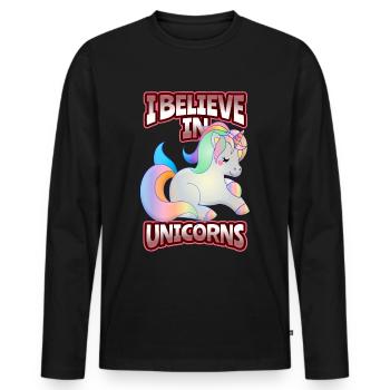 Licorne, Licornes Kawaii, drôle de dicton - T-shirt manches longues Premium bio Homme - noir - Devant - Nico (187cm)