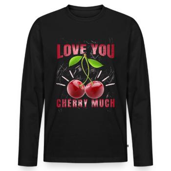 Heart Cherries Cherry Pun Love-you Valentine's Day - Men's Premium Organic Long Sleeve Shirt - black - Front - Nico (187cm)
