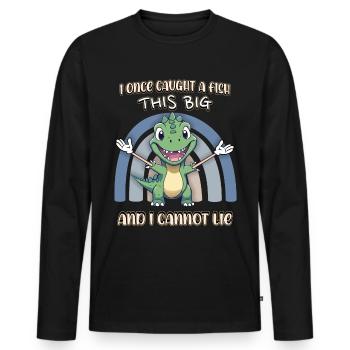 Dino Angler, Fishing, Funny Comic Dinosaur - Men's Premium Organic Long Sleeve Shirt - black - Front - Nico (187cm)