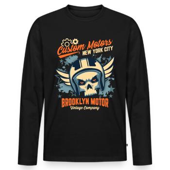 Motorcycle Skull, Biker Skull, Brooklyn Motor - Men's Premium Organic Long Sleeve Shirt - black - Front - Nico (187cm)