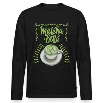 Matcha Latte Typografie, Tasse Matcha, Spruch - Männer Premium Bio Langarmshirt - Schwarz - Vorne - Nico (187cm)