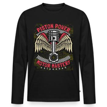 Moto, Motarde Dictant, Piston, Piston Puissance - T-shirt manches longues Premium bio Homme - noir - Devant - Nico (187cm)