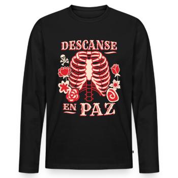 Skelett, Brustkorb, lustiger Spruch Rest-In-Peace - Männer Premium Bio Langarmshirt - Schwarz - Vorne - Nico (187cm)