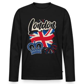 London England, Great Britain Flag and Crown - Men's Premium Organic Long Sleeve Shirt - black - Front - Nico (187cm)