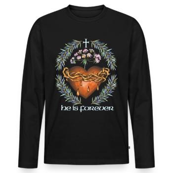 Jesus, Jesus Christus, Herz mit Dornenkrone - Männer Premium Bio Langarmshirt - Schwarz - Vorne - Nico (187cm)
