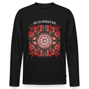 Jesus, Jesus Christus Spruch IHS mit vintage Rosen - Männer Premium Bio Langarmshirt - Schwarz - Vorne - Nico (187cm)