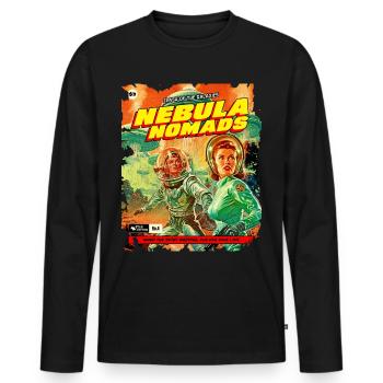 Comicstrip, 50er Jahre Comic, Nebula Nomaden - Männer Premium Bio Langarmshirt - Schwarz - Vorne - Nico (187cm)