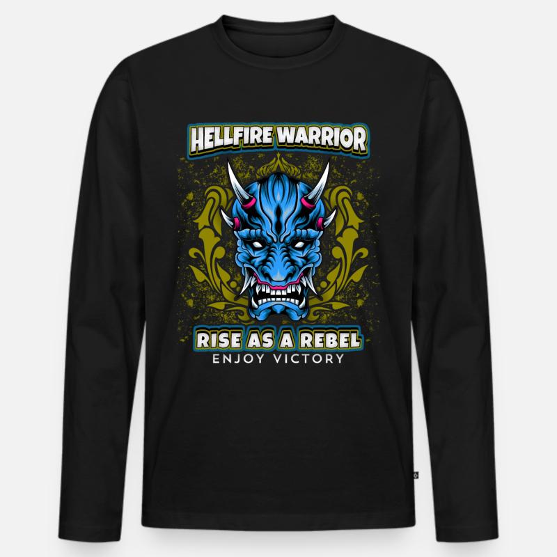 Devil Satan, Hellfire Warrior Saying, Comic Style Men's Premium Organic Long Sleeve Shirt