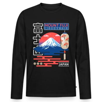 Mont Fujiyama japonais, Mont Fuji, Japon rétro - T-shirt manches longues Premium bio Homme - noir - Devant - Nico (187cm)