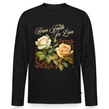 Vintage Roses, Victorian Rose, Love Saying - Men's Premium Organic Long Sleeve Shirt - black - Front - Nico (187cm)