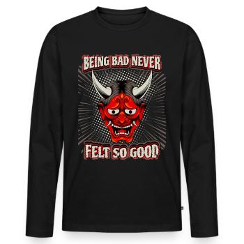 Funny Devil Saying, Devil's Mask, Comic Style - Men's Premium Organic Long Sleeve Shirt - black - Front - Nico (187cm)