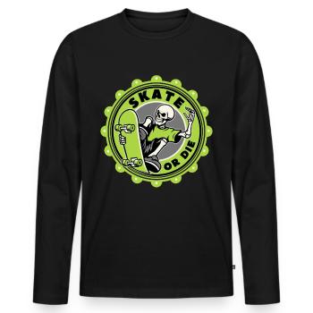 Skull Skater, Funny Saying Skate Or Die - Men's Premium Organic Long Sleeve Shirt - black - Front - Nico (187cm)