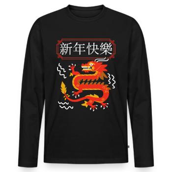 Dragon chinois, personnages de bonne année - T-shirt manches longues Premium bio Homme - noir - Devant - Nico (187cm)