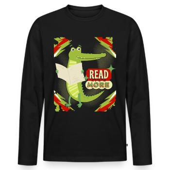 Drôle De Crocodile, Lecture, Livre, Journal Dire - T-shirt manches longues Premium bio Homme - noir - Devant - Nico (187cm)