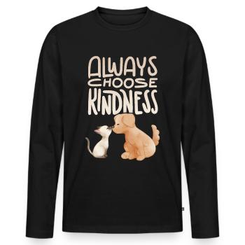 Chien et chat disant, citation de motivation gentillesse - T-shirt manches longues Premium bio Homme - noir - Devant - Nico (187cm)