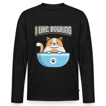 Sports, Bowling, Skittles, Cat, Funny Saying Pun - Men's Premium Organic Long Sleeve Shirt - black - Front - Nico (187cm)