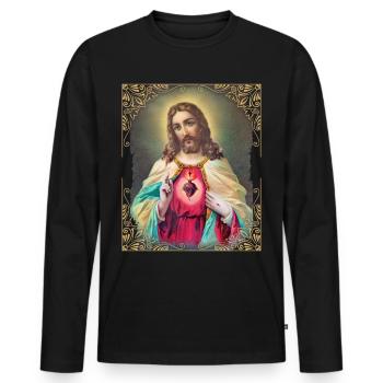 Vintage Jésus-Christ avec coeur flamboyant - T-shirt manches longues Premium bio Homme - noir - Devant - Nico (187cm)