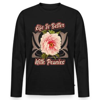 Vintage Pfingstrose botanische Illustration Spruch - Männer Premium Bio Langarmshirt - Schwarz - Vorne - Nico (187cm)
