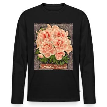 Azalée indienne rose, vintage rétro, Azalée Indica - T-shirt manches longues Premium bio Homme - noir - Devant - Nico (187cm)