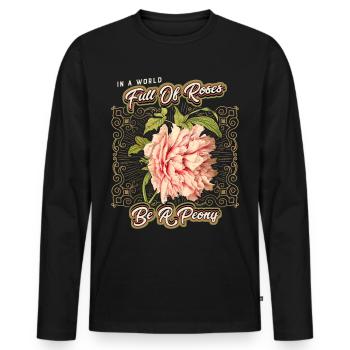 Lustiger Spruch, vintage botanische Pfingstrose - Männer Premium Bio Langarmshirt - Schwarz - Vorne - Nico (187cm)