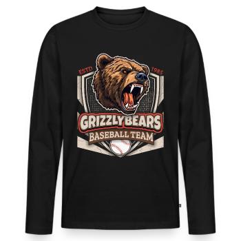 Baseball, Équipe des Grizzlys, Logo Grizzlybären - T-shirt manches longues Premium bio Homme - noir - Devant - Nico (187cm)