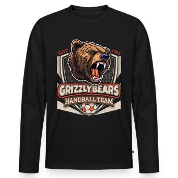 Handball, Grizzly Bears Team, Grizzlybären Logo - Männer Premium Bio Langarmshirt - Schwarz - Vorne - Nico (187cm)