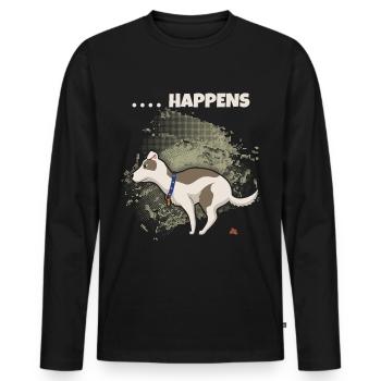 Shit happens Spruch, lustiger Hund im Comic Stil - Männer Premium Bio Langarmshirt - Schwarz - Vorne - Nico (187cm)