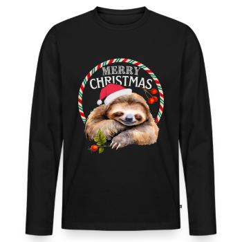Sloth, Sloth, Merry Christmas - Men's Premium Organic Long Sleeve Shirt - black - Front - Nico (187cm)