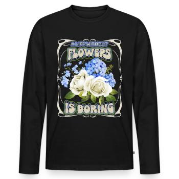 Dicton Floral drôle avec des Roses aquarelle - T-shirt manches longues Premium bio Homme - noir - Devant - Nico (187cm)