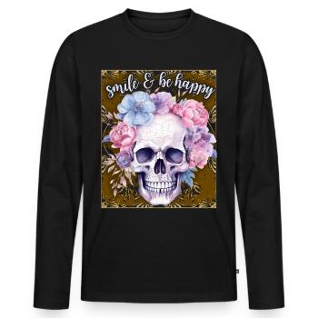 Crâne avec des fleurs, dicton de motivation - T-shirt manches longues Premium bio Homme - noir - Devant - Nico (187cm)