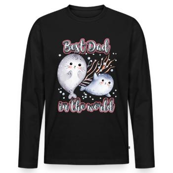Best Dad In The World, Saying Father's Day, Seal - Men's Premium Organic Long Sleeve Shirt - black - Front - Nico (187cm)