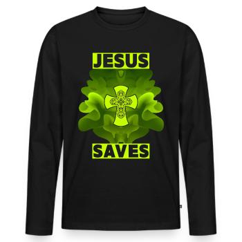 Jesus Christ, Christian Cross, Jesus Saves - Men's Premium Organic Long Sleeve Shirt - black - Front - Nico (187cm)