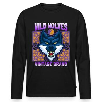 Wilder Wolf, Wolf Portrait, lustiger Wolfskopf - Männer Premium Bio Langarmshirt - Schwarz - Vorne - Nico (187cm)