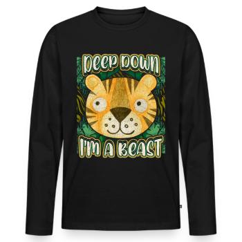 Lustiger Tiger Spruch, Kawaii Dschungel Tiger - Männer Premium Bio Langarmshirt - Schwarz - Vorne - Nico (187cm)