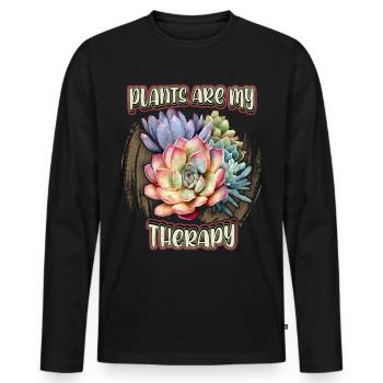 Plantes succulentes, illustration botanique, dicton - T-shirt manches longues Premium bio Homme - noir - Devant - Nico (187cm)