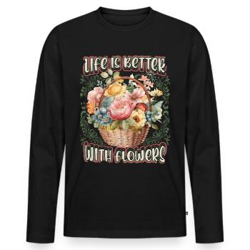 Vintage Blumenkorb, Viktorianische Retro Blumen - Männer Premium Bio Langarmshirt - Schwarz - Vorne - Nico (187cm)