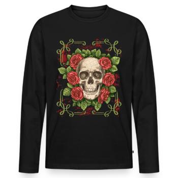 Rire Vintage tête de mort avec des Roses, Halloween - T-shirt manches longues Premium bio Homme - noir - Devant - Nico (187cm)
