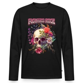 Tête de mort Crâne Vintage tête de mort avec Motif de Roses - T-shirt manches longues Premium bio Homme - noir - Devant - Nico (187cm)