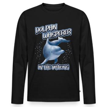 Funny Dolphin Saying, Dolphin Whisperer - Men's Premium Organic Long Sleeve Shirt - black - Front - Nico (187cm)